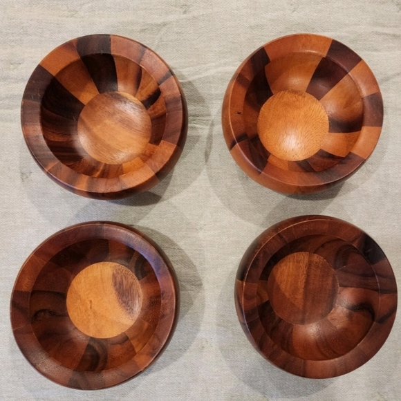 Nambe Yaro Acacia Set 4 Wood Wooden Salad Bowl- Nordstrom Vintage 70's MCM Boho - Picture 1 of 9
